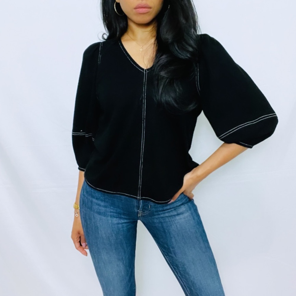 Current Air | Black Puff Sleeve Peasant Top Anthro